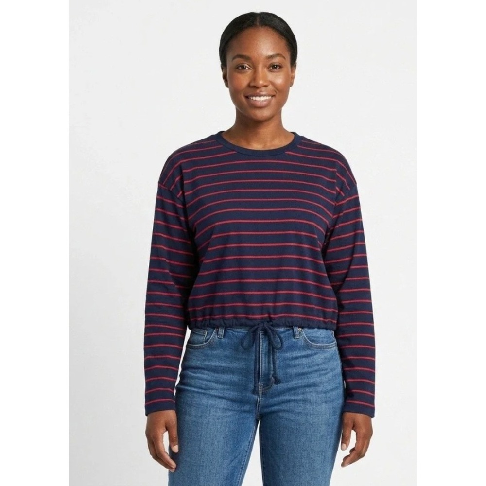 Madewell Striped Drawstring Hem Top Navy Red Coastal NWT Large